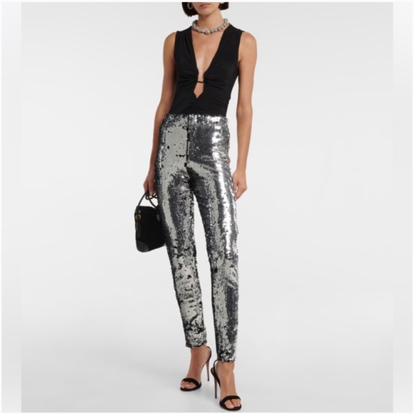 Isabel Marant Silver Metallic Izard Mid Rise Skinny Sequin Leggings FR36 / US 4 - Picture 1 of 4